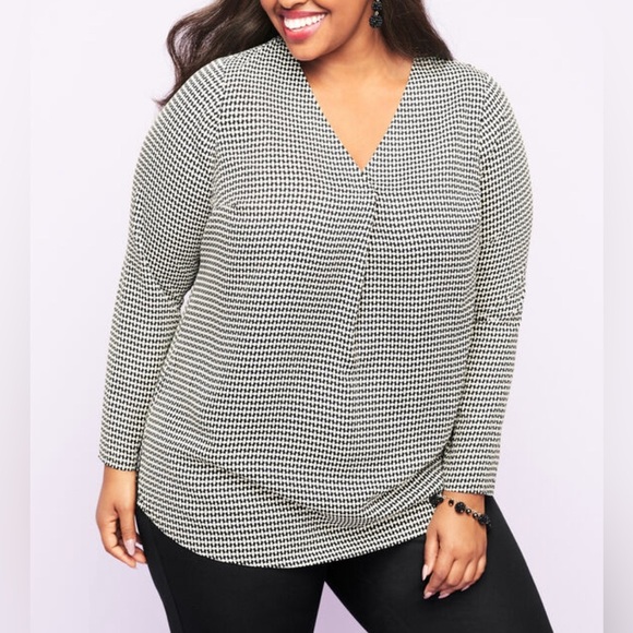 Adriana Papell Black and White Houndstooth Long Sleeve Blouse 1X - Picture 1 of 9